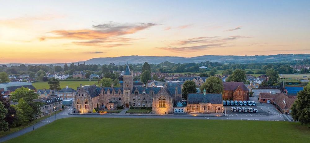 Aerial view of Taunton School at sunset